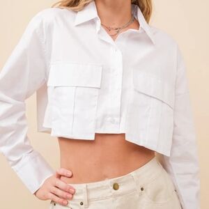 NWT White Cropped Button-Up Shirt